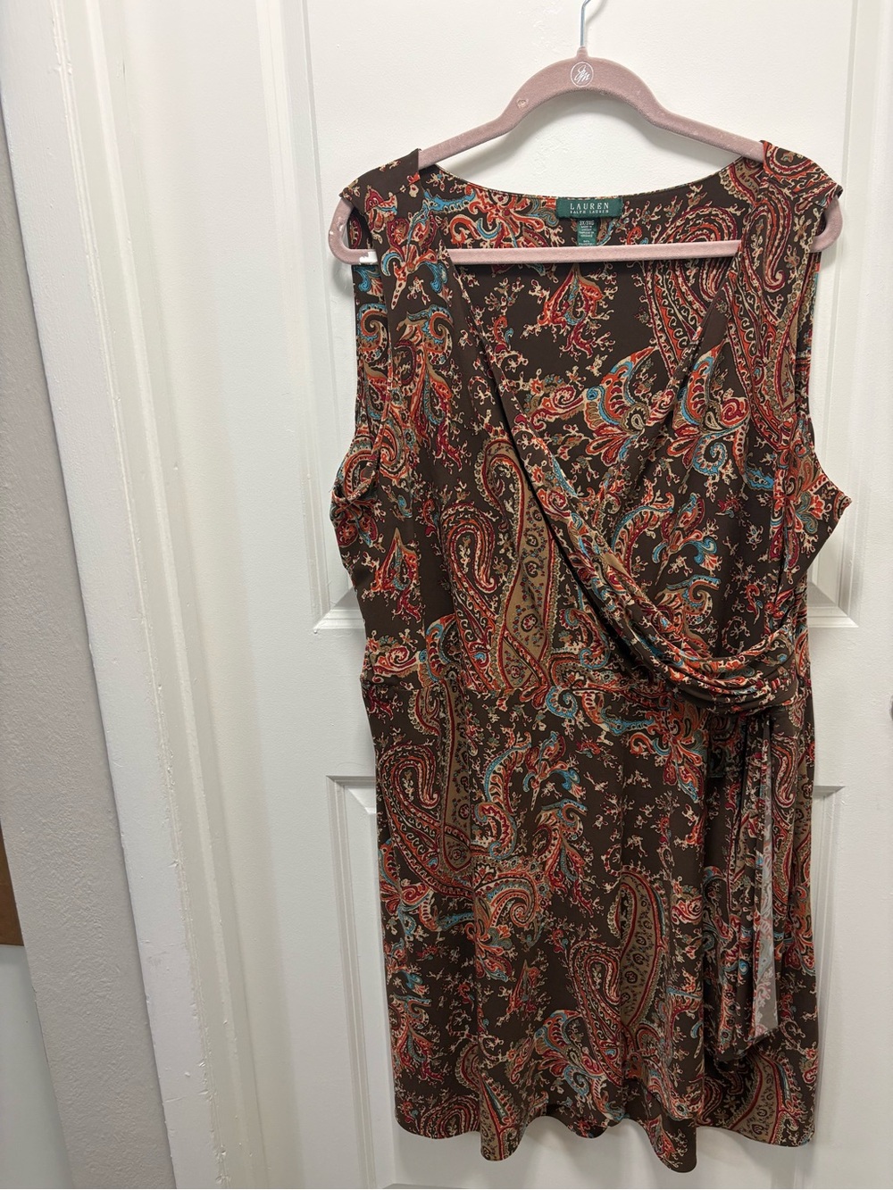 Lauren Ralph Lauren Brown Paisley faux wrap Midi Dress| 3X | EUC |